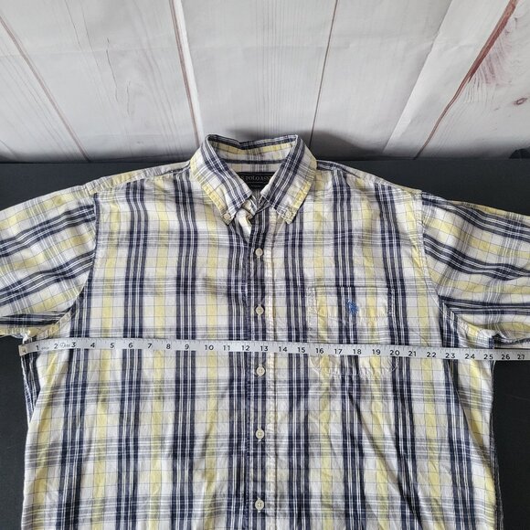 US Polo Assn. Men’s XL Plaid Short-Sleeve Shirt, 100% Cotton, Blue/White/Yellow - Picture 6 of 8